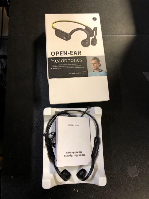 Photo 2 of Pinetree Bone Conduction Headphones Open Ear Headphones with Built-in Mic,Open-Ear Headset Wireless Bluetooth5.2 Sweatproof Earbuds Built-in 8G TF Card for Workouts Running Hiking,10 Hours Playtime.