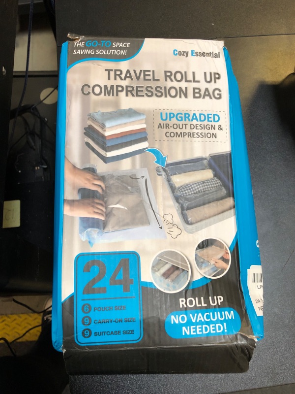 Photo 2 of 24 Travel Compression Bags, Roll Up Travel Space Saver Bags for Luggage, Cruise Ship Essentials (9 Large Roll/9 Medium Roll/6 Small Roll)