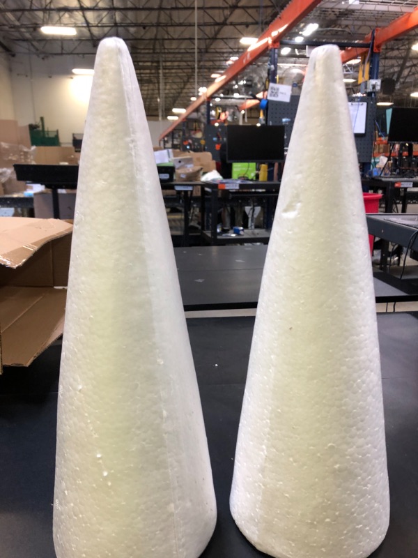 Photo 2 of 2 Pack Foam Cones 5.25" x 14.5" Styrofoam Cones  for Art and DIY Crafts Projects, White