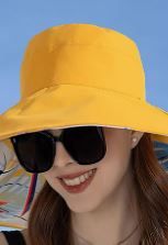 Photo 1 of 7" Women's Wide Brim Sun Hat, Large Foldable UV Protective Sun Hat, can be worn on both sides One Size yellow  