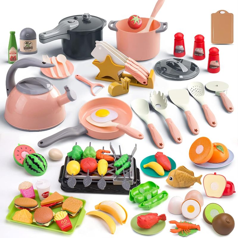 Photo 1 of 105Pcs Kids Kitchen Toy Accessories, Toddler Pretend BBQ Camping Cooking Playset, Play Pots, Pans, Utensils Cookware Toys, Play Food Set, Vegetables, Learning Gift for Girls Boys
 