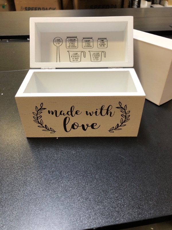 Photo 1 of  WOODEN RECIPE BOX WHITE '' MADE WITH LOVE'' WITH RECIPE CARDS