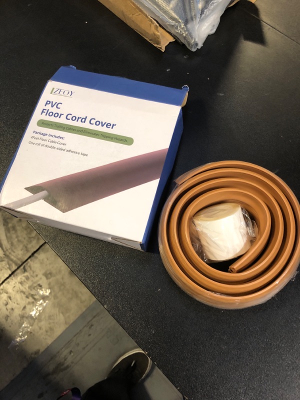 Photo 2 of 4FT Cord Protector Floor, Floor Cord Cover, Wood Yellow Oak Cord Hider Floor, Organizer Wires Floor Cable Cover, Hide Extension Floor Wire Covers for Cords, Cable Cavity: 0.47" (W) x 0.24" (H)