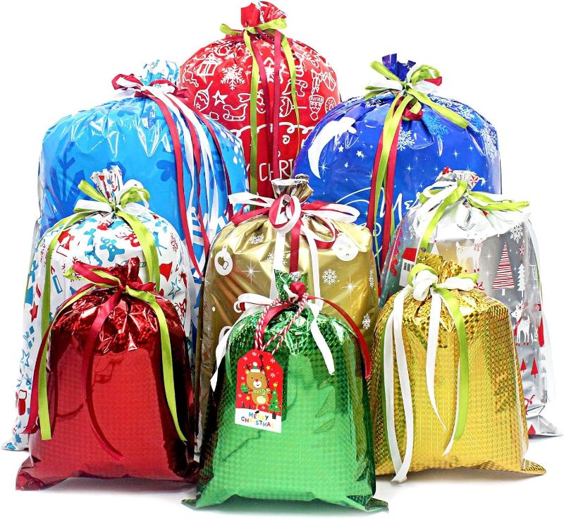 Photo 1 of Christmas Gift Bags,Christmas Gift Bags Assorted Size,Christmas Gift Bags with Tags, Xmas Party Holiday Gift Bags with Small Medium Large Jumbo  MIXED STYLES / COLORS WILL VARY 