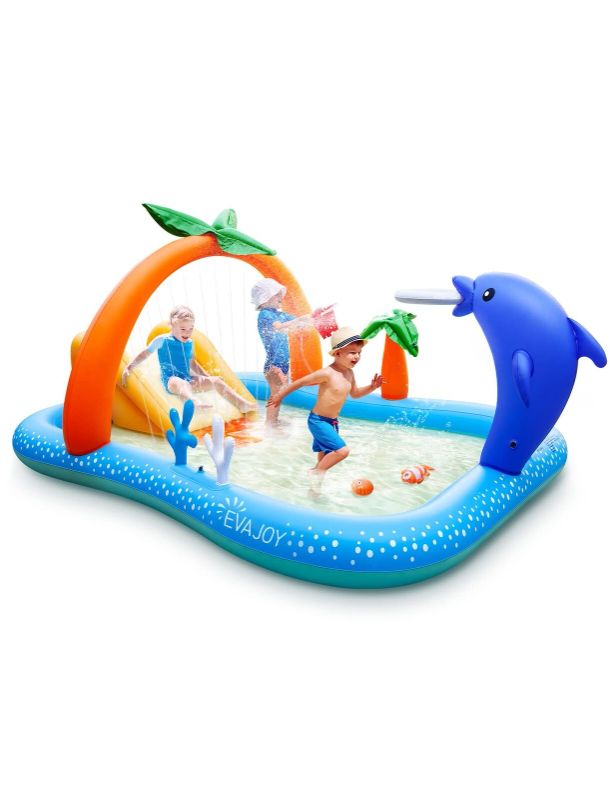 Photo 1 of Kiddie Pool,Evajoy Inflatable Play Center Kiddie Pool with Slide, Wading Loun...
