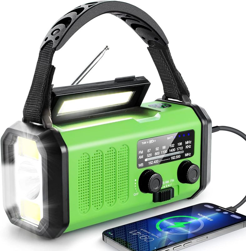 Photo 1 of 10000mAh Solar Radio, Crank Radio, Emergency Radio, NOAA/AM/FM Weather Radio, USB Type-C Charging,Dynamo Radio,Polymer Battery,Torch & LED Reading Light, SOS Alarm,Compass for Camping GREEN 