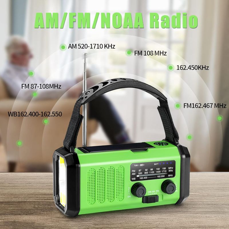 Photo 1 of 10000mAh Emergency Radio, Crank Radio, Solar Radio, NOAA/AM/FM Weather Radio, Type-C Charging Portable Radio, 3 Mode Flashlight, 5W 700LM Reading Lamp, SOS, Compass for Camping
 