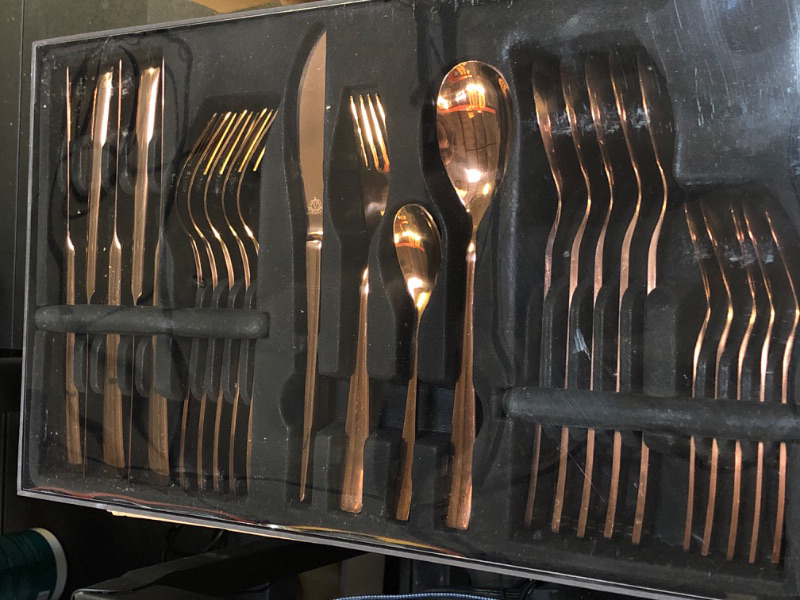 Photo 1 of 48 Pcs Rose Gold Silverware Set with Steak Knives Service for 8,Stainless Steel Flatware Set,Mirror Polished Cutlery Utensil Set, Kitchen Eating Tableware,Include Fork Knife Spoon Set,Dishwasher Safe
