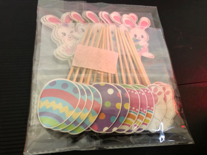 Photo 1 of 32 PCS Easter Cupcake topper Bunny Cupcake Toppers Easter Egg Cupcake Topper Rabbit Easter Party Cake Topper Decorations (Bunny Back)