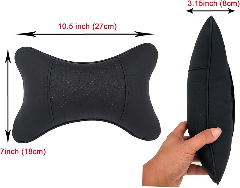 Photo 1 of  Car Neck Pillows Both Side Pu Leather 2pieces Pack Headrest Fit for Most Cars Filled Fiber Universal Car Pillow (Black)
