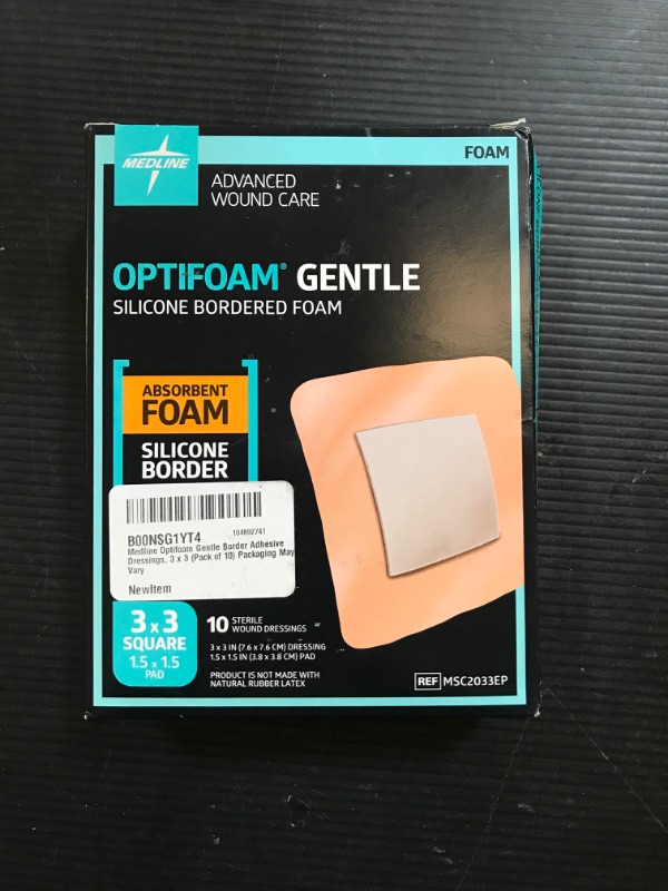 Photo 1 of Optifoam Gentle Silicone Border Dressings - 3"X3" Dressing, 1.5"x1.5" Pad - 10 Each / Box