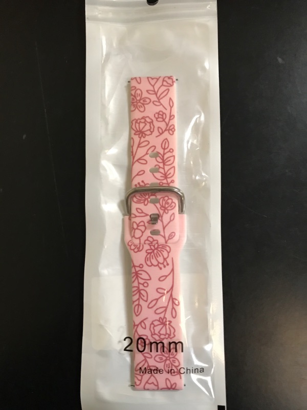 Photo 2 of TOXXU Pink Floral Watch Band 20mm Compatible with Samsung Galaxy Watch 5/ Watch 5 Pro / Watch 4/ Watch 4 Classic/ Watch 3/ Watch Active 2/ Watch Active/ Watch for Women Men, Stylish Pattern Silicone Flower Printed Replacement Strap Pink