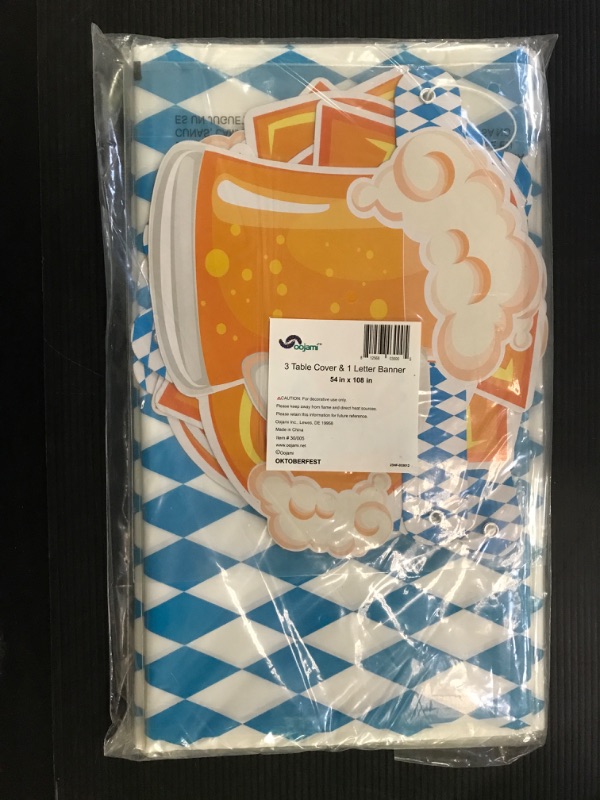 Photo 2 of Oojami 3 pc Oktoberfest Table Cover Large Tablecloth for 8 Chairs Table & Oktoberfest Letter Banner Value Party Pack