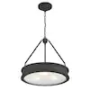 Photo 1 of 100-Watt 3-Light Matte Black Drum Pendant Light with Frosted Clear Glass Shade, No Bulbs Included