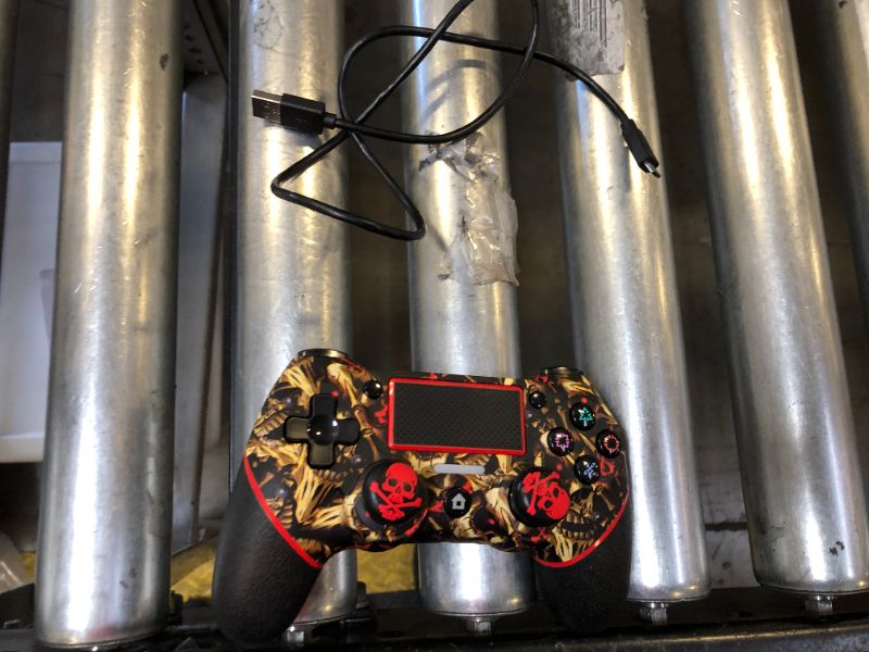 Photo 2 of AceGamer Wireless Controller for PS4, Custom Design V2 Gamepad Joystick for PS4 with Non-Slip Grip of Both Sides and 3.5mm Audio Jack! Thumb Caps Included! (Gold Skull)