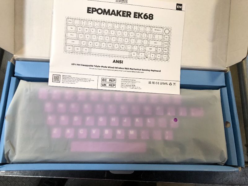 Photo 2 of EPOMAKER EK68 65% Wireless Gaming Keyboard, Hot Swappable Gasket Mechanical Keyboard with Metal Knob, Bluetooth 5.0/2.4Ghz Wireless/USB-C Wired Custom Keyboard (Black Purple, Budgerigar Switch)