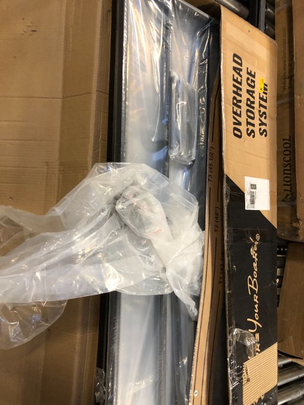 Photo 1 of StoreYourBoard 4X8 Garage Storage Rack with Hooks, Ceiling Shelf Overhead Organization, Heavy Duty Steel Platform Holds 700 lbs, 96 in. x 48 in. x 40 in.