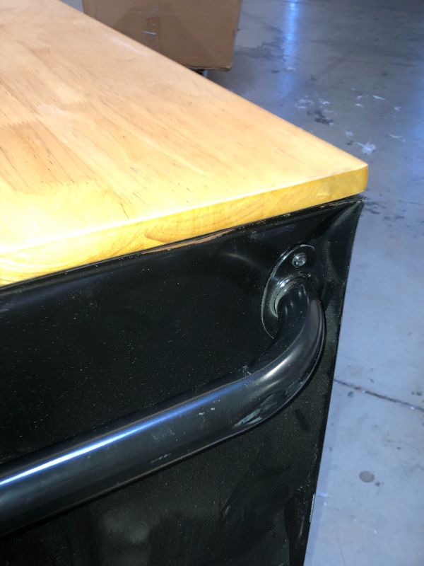 Photo 1 of 46 in. W x 24.5 in. D Standard 10-Drawer Mobile Workbench Tool Chest with Solid Wood Top in Gloss Black