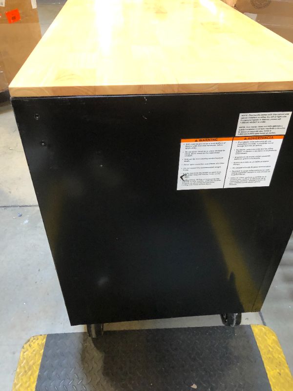 Photo 1 of 46 in. W x 24.5 in. D Standard 10-Drawer Mobile Workbench Tool Chest with Solid Wood Top in Gloss Black