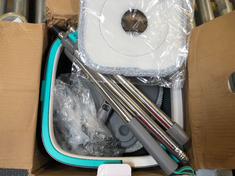 Photo 1 of True & Tidy True Clean Mop and Bucket System, Includes Square Spin Mop, Dual Compartment Mop Bucket and 2 Thick Machine Washable Mop Pads (Spin Mop with Gift Box)