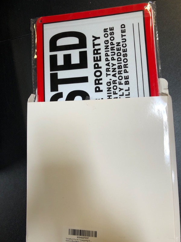 Photo 1 of Tandefio 8 Pcs No Trespassing Signs Private Property Reflective Aluminum Posted Signs Metal No Hunting or Trespassing Signs for Warning No Hunting Fishing Trapping Outdoor(Red,White,10 x 7 Inches)