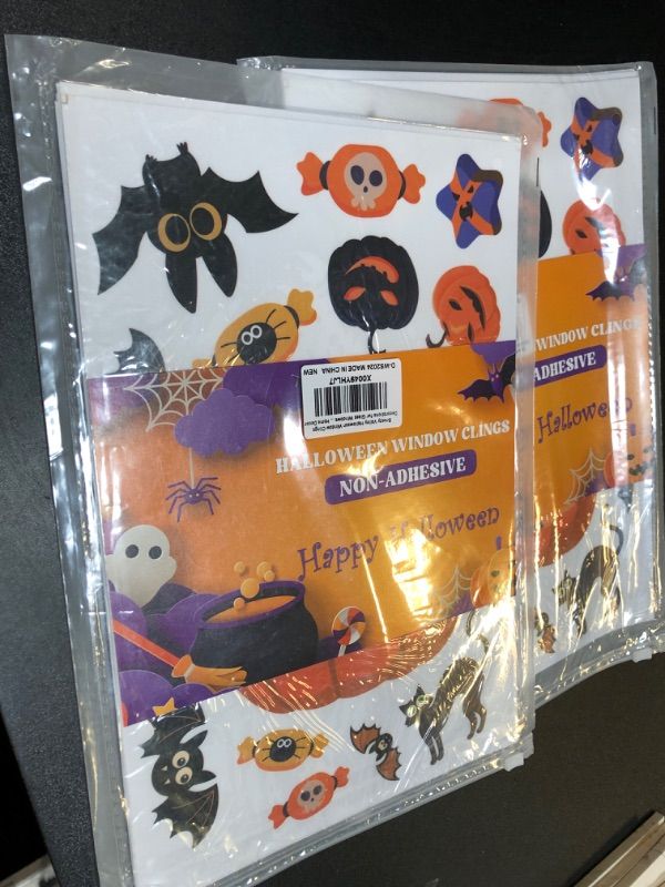 Photo 2 of 2 Breezy Valley 9 Sheets Halloween Window Clings Decorations Decor for Kids - Halloween Party Decorations Indoor for Home Office, Cute Halloween Double Side Window Clings Decals for Glass Windows Door - Pack of 2 