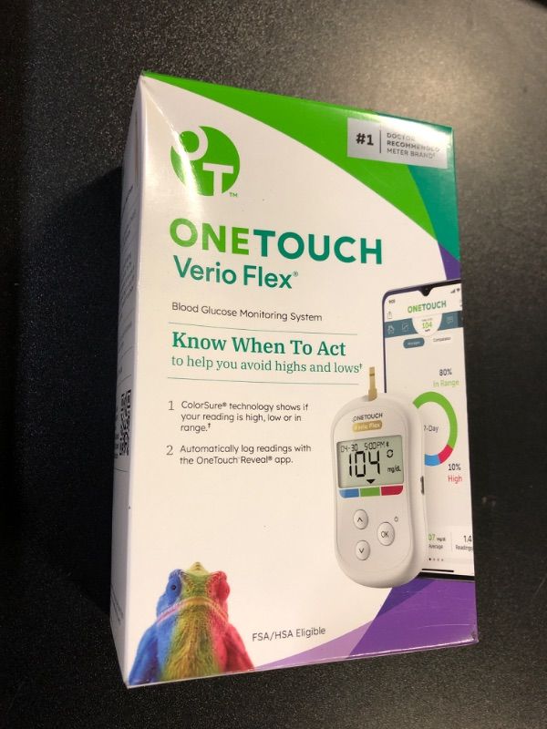 Photo 1 of OneTouch Verio Flex Blood Glucose Meter For Sugar Test Kit | Includes Blood Glucose Monitor, Lancing Device, 10 Sterile Lancets, and Carrying Case - expires 2029