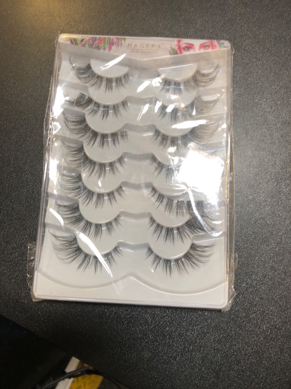 Photo 2 of MAGEFY Eyelashes, Fluffy Cat Eye Lashes Wispy Reusable Soft Lashes that Look Like Extensions, 7 Pairs Pack Clear Band Fake Eyelashes