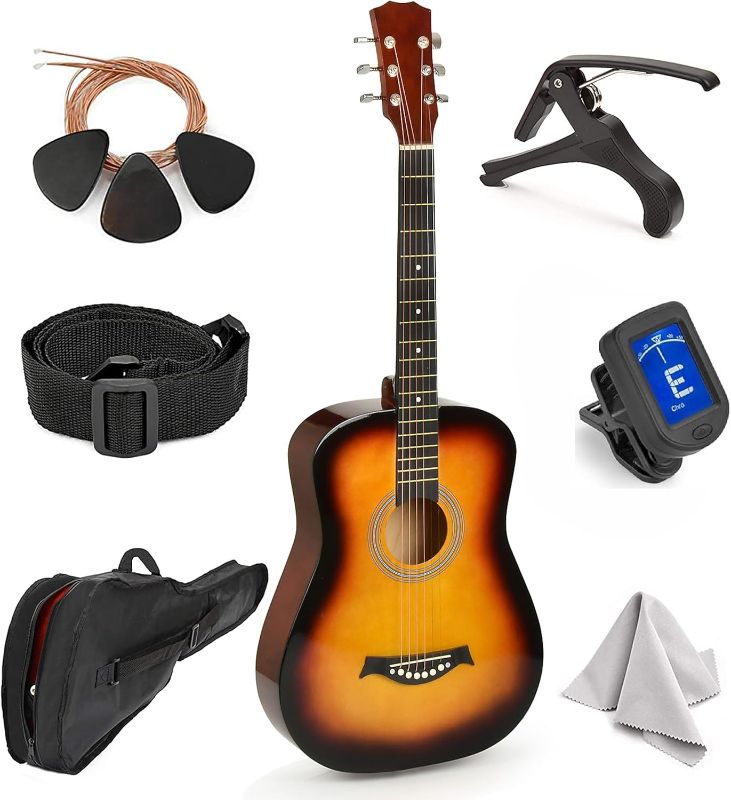 Photo 1 of Classical Acoustic Guitar For Kids By MasterPlay- 30” Beginner Guitar For Learners- Accoustic String Guitar Starter Kit: Guitar Bag, Tuner, Strap, Extra Strings, Picks, Wash Cloth, Capo (sun)
