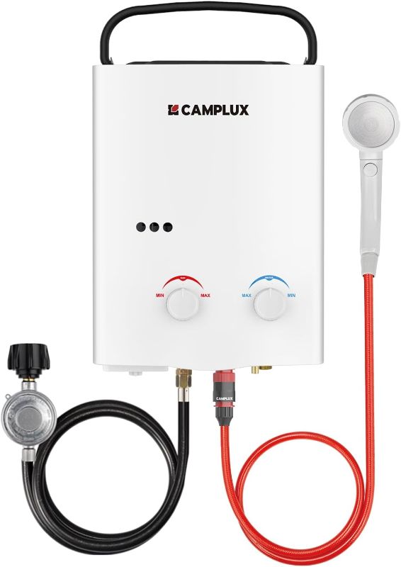 Photo 1 of CAMPLUX Tankless Water Heater Outdoor, 1.32 GPM Portable Propane Camping Water Heater, 5L, AY132, White
