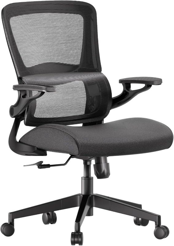 Photo 1 of Ergonomic Mesh Office Chair, High-Back Computer Desk Chair with Flip-Up Armrests, Lumbar Support, Breathable Cushion, Space-Saving Gaming & Study Chair, Comfortable for Home Office, Black
