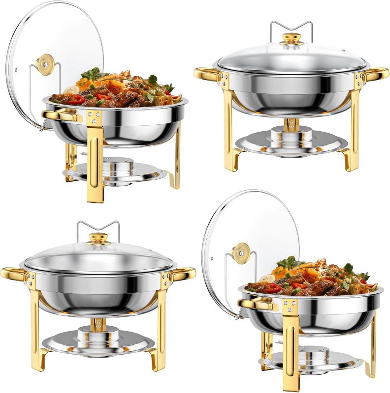 Photo 1 of Chafing Dishes for Buffet Set: Chafers for Catering - Round Chafing Dish Buffet Set with Lids | Chafers and Buffet Warmers Sets | Serving Food Warmer | Chafers Servers Sets
