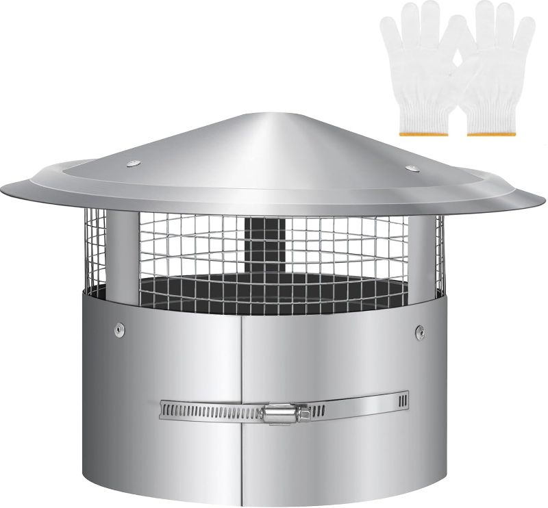 Photo 1 of Magam 9 Inch Round Chimney Cap,9 Inch Tapered Top Chimney Cap with Screen, Adjustable and Reinforced Chimney Cap,9 Inch Chimney Cap with Fastening Device with Screen, Stovepipe Finial,Stainless Steel
