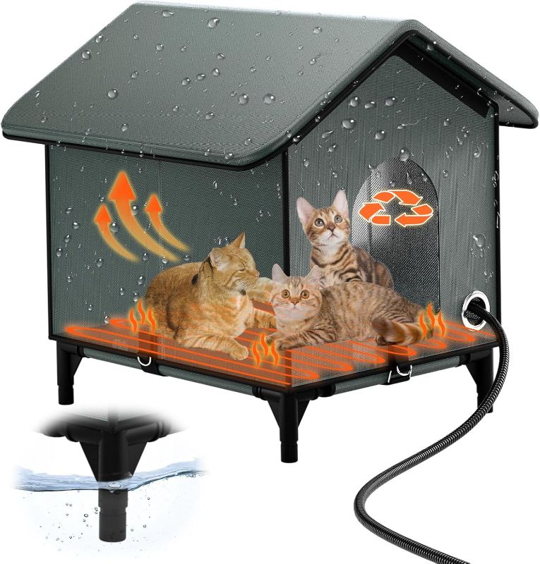 Photo 1 of Large Size Heated Cat House for Outside, Outdoor Cat House for Winter Insulated Waterproof with Pet Heating Pad Suitable for Stray Barn Cats Small Dogs Etc (21 * 17 * 22“)
