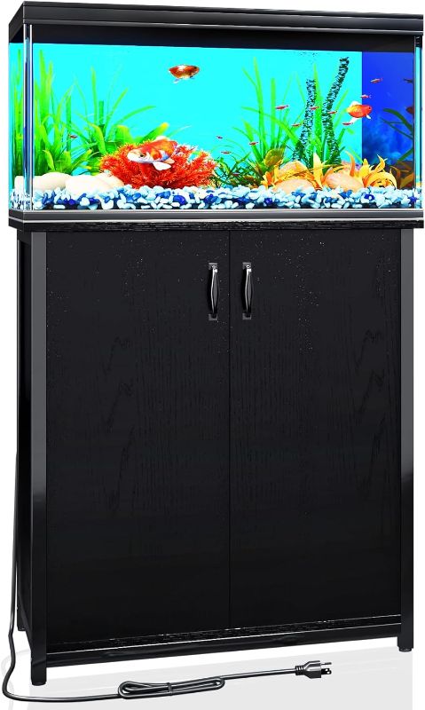 Photo 1 of TC-HOMENY 10-29 Gallon Aquarium Stand with Charging Station and Cable Holes, Metal Fish Tank Stand with Storage Cabinet, 29" L x 16.5" W Tabletop, 880LBS Capacity, Fit for Living Room
