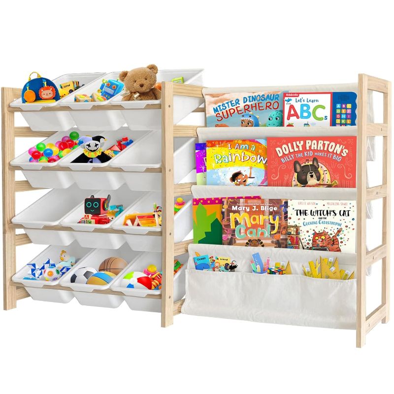 Photo 1 of Toy Storage Organizer with Bookshelf - 12 Storage Bins 4-Tier Multipurpose Shelf to Organize Toys and Books for Kids Room, Playroom, Nursery Room, White
