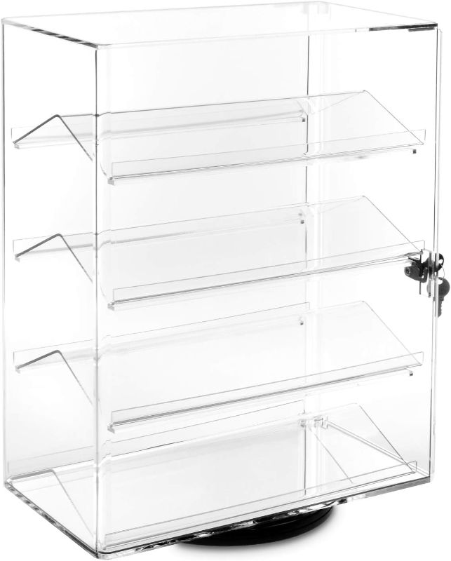 Photo 1 of MOOCA Premium 360-Degree Rotating Acrylic Eyewear Showcase with 4 Removable Shelves and Key Lock, Acrylic Display Case, Ideal for Sunglasses, Jewelry, and Collectibles Display
