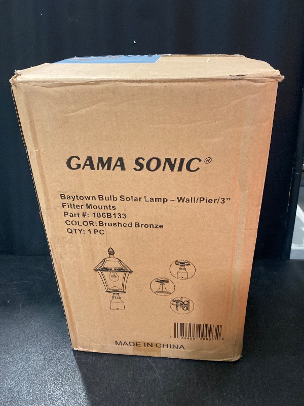 Photo 3 of Gama Sonic Solar Outdoor Light, Baytown Bulb, Brushed Bronze Aluminum, 3 Mounting Options, 3-inch Fitter for Lamp Posts, Flat Mount for Column or Pier, and Wall Sconce Mount (106B133)
