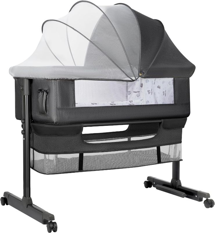 Photo 1 of Baby Bassinet, Baby Basinet Bedside Sleeper, Easy to Fold Portable Crib Side Bassinet 2024new Style Girl/boy bassinets (Dark Gray)
