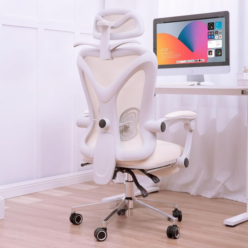 Photo 1 of Ergonomic Office Chair with Footrest, Mesh Home Office Desk Chair with Adjustable Lumbar Support and Headrest, Comfortable Gaming Computer Chair for Study Work
