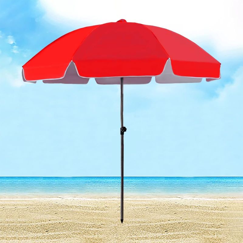 Photo 1 of 6.4ft Patio Umbrellas UV Protection Patio Table Umbrella Waterproof Umbrella Outdoor Adjustable Height Market Umbrella With 8 Sturdy Ribs For Garden Lawn Deck Backyard & Pool ( Color : Red , Size : 1.
