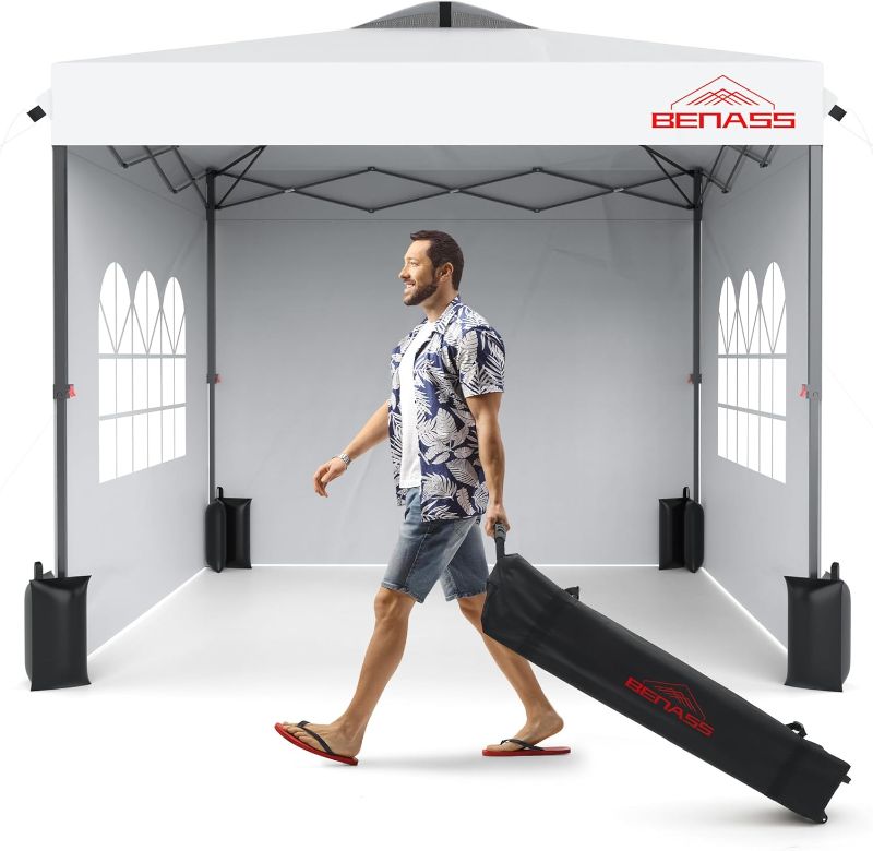 Photo 1 of HEAVY**10x10 Pop Up Canopy with Sidewalls, Easy Up Canopy Tent, Heavy Duty Tents for Parties, One Person Set Up Event Tent, White
