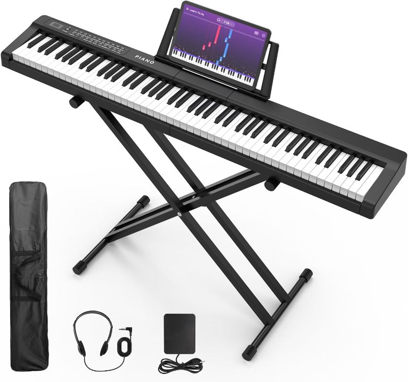 Photo 1 of Digital Piano 88 Key Full Size Semi Weighted Electronic Keyboard Piano Set with Stand,Built-In Speakers,Electric Piano Keyboard with Sustain Pedal,Bluetooth,MIDI/USB/MP3 for Beginners Adults
