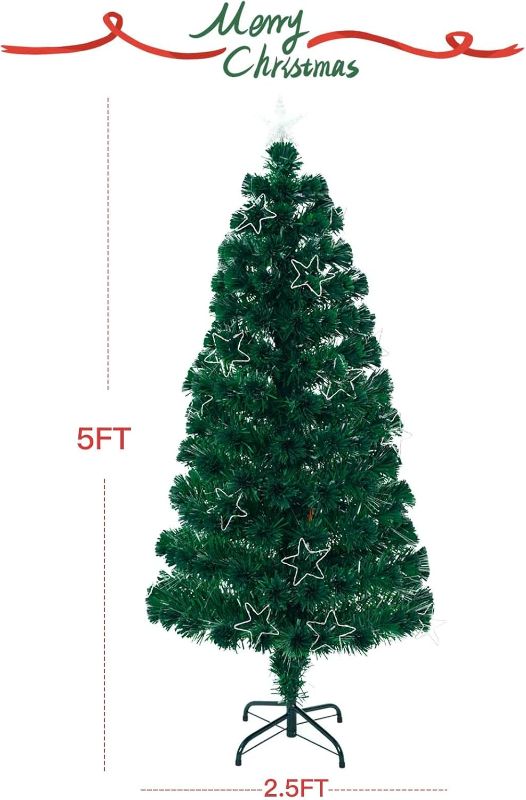 Photo 1 of 5Ft Fiber Optic Artificial Christmas Tree with Lighted Copper Wire Stars and Tree Topper, Pre-lit Christmas Tree for Holiday Home Office Decor with Foldable Base
