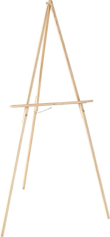 Photo 1 of KINGART 735 65" High Wooden A-Frame Tripod Artist Floor Easel - Adjustable Tray Height, Holds 40" Canvas - Wood Display Holder Stand for Paintings, Drawings, Framed Photos, Signs
