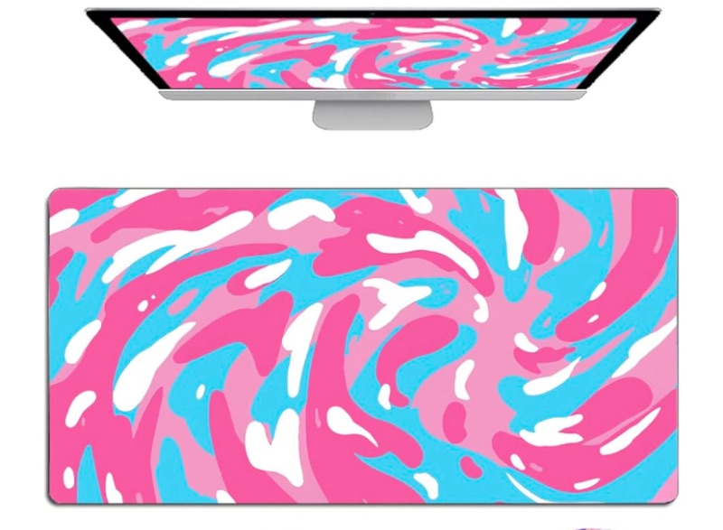 Photo 1 of Extended XL Pink Blue Marble Mouse Pad with Stitched Edges,Waterproof Cute Blue White Liquid Texture Big Long Non-Slip Deskpad for Laptop,Computer for Women Office,NO-RGB+Wrist Rest,M(11.8"X27.5")