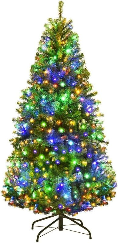 Photo 1 of Goplus 4FT Pre-Lit Artificial Christmas Tree, Hinged Spruce Xmas Full Tree with 100 LED Multicolor Lights, 11 Lighting Modes, 300 PVC Branch, Foldable Base, for Indoor Home Office Decoration
