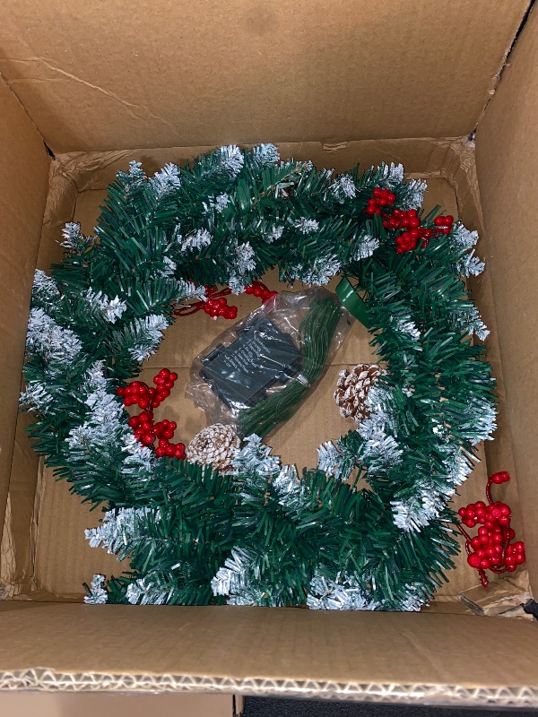 Photo 2 of Christmas Wreath, 18in Outdoor Lighted Wreaths for Christmas, Front Door Christmas Wreaths with 30 LED, Pre-Lit Battery Powered Christmas Door Decorations with Pine Cones, Berry Clusters
