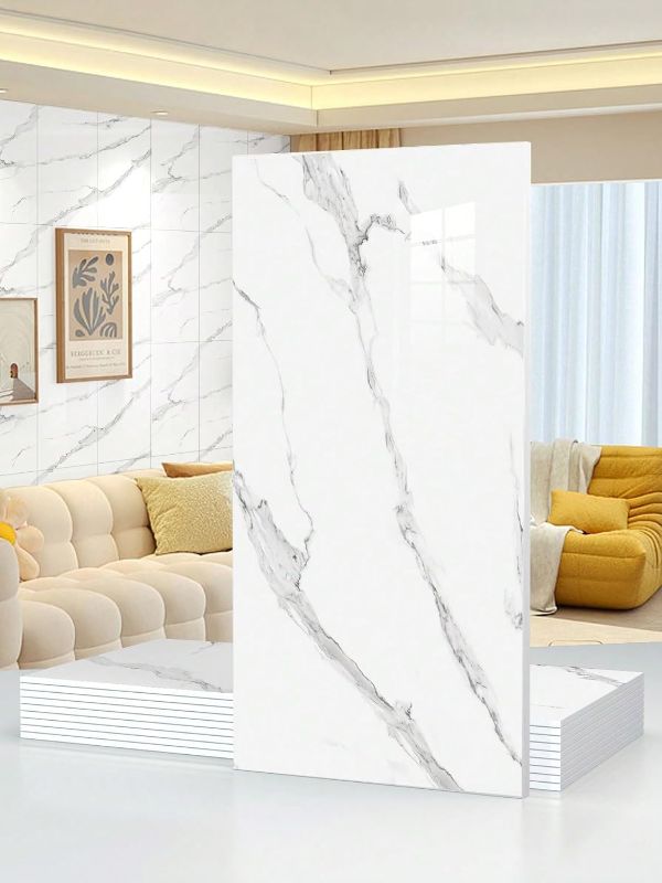 Photo 1 of 9/10pcs 23.6"x11.8" Marble Peel and Stick Waterproof Wall Panels (19.4 Sq. Ft. Coverage) - Heat-Resistant Backsplash Tile, PVC Wall Panels for Kitchen, Bathrooms, Living Rooms, Bedrooms, and TV Walls
