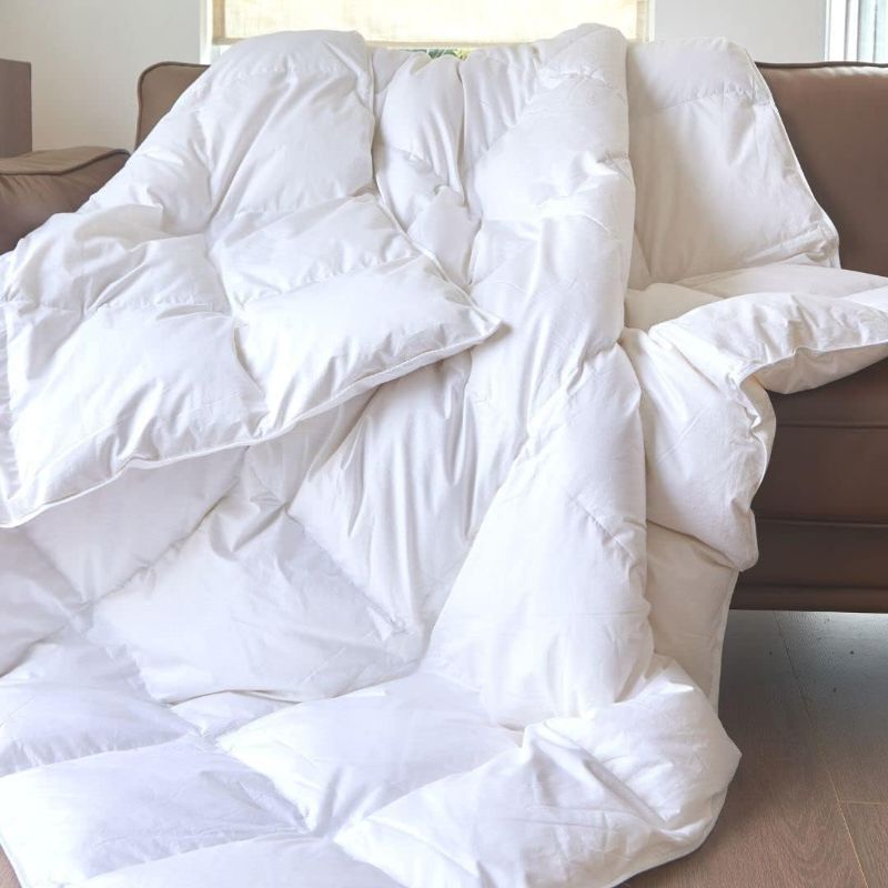 Photo 1 of Goose Feather Down Comforter Queen Size-Made in Canada White Goose Feather Duvet Insert-Fluffy Hotel Comforter with Oeko Tex Cotton Shell
